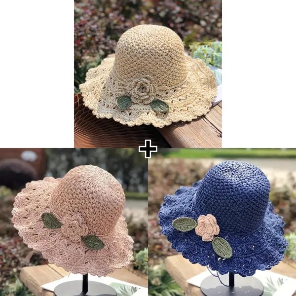 Elegant Crochet Straw Hat with Ruffle Detail