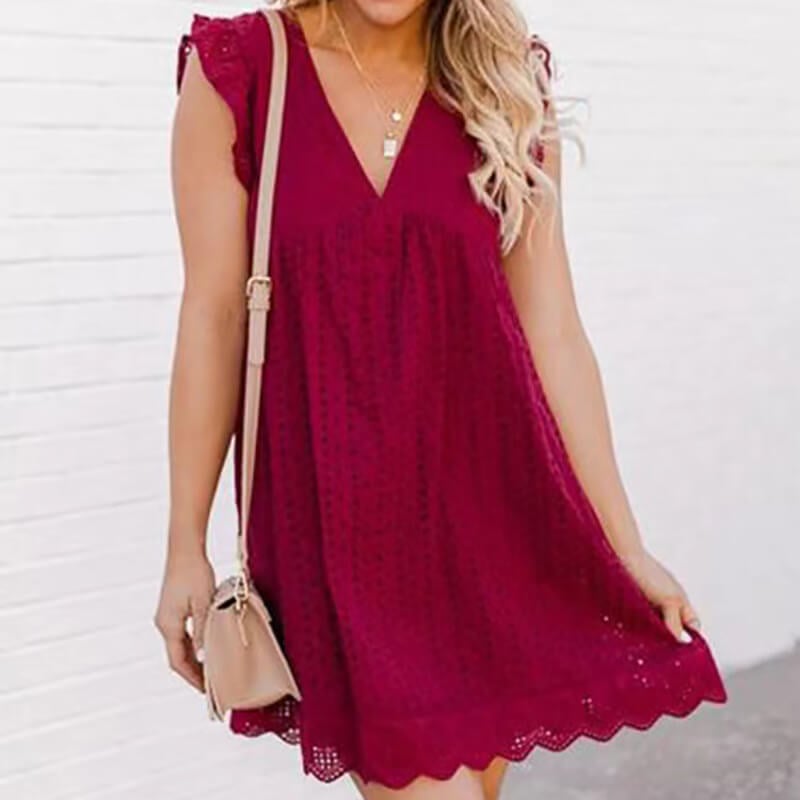 💖Hot Sales 40% OFF💖summer V-neck short-sleeved hollow lace dress👗