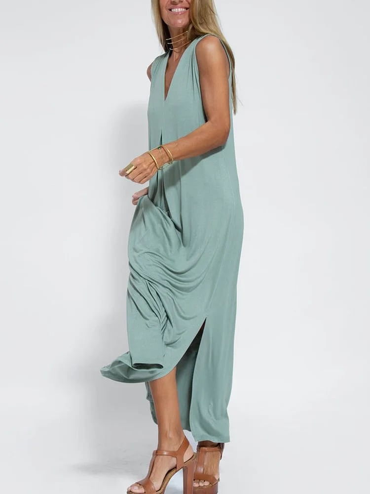 🔥Elegant Solid Color Sleeveless Maxi Dress(BUY 2 FREE SHIPPING)