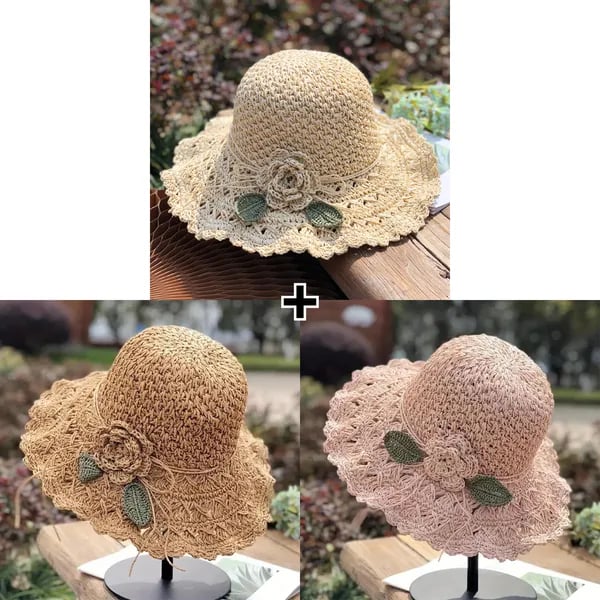 Elegant Crochet Straw Hat with Ruffle Detail