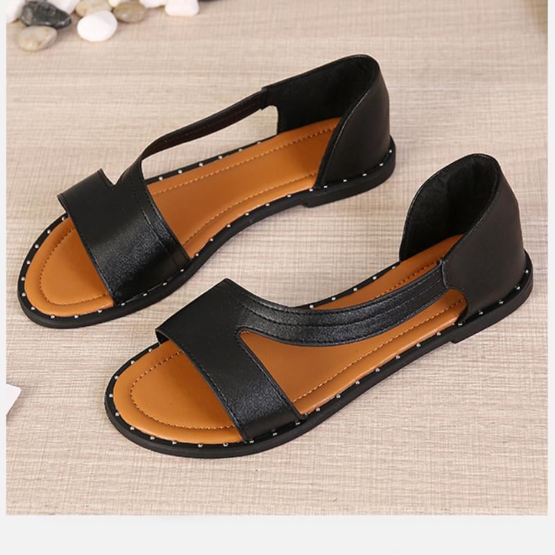 Fishmouth riveted open-toed flat sandals