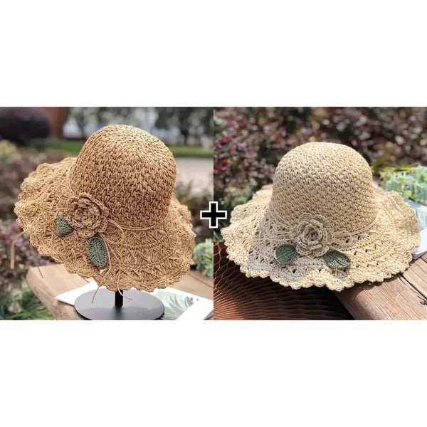 Elegant Crochet Straw Hat with Ruffle Detail