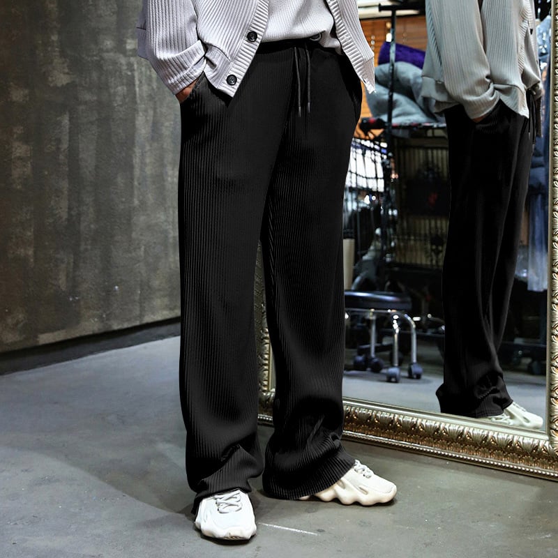 2024 New Fashion Men's Drawstring Pants Mid Waist Straight Leg Long Pants