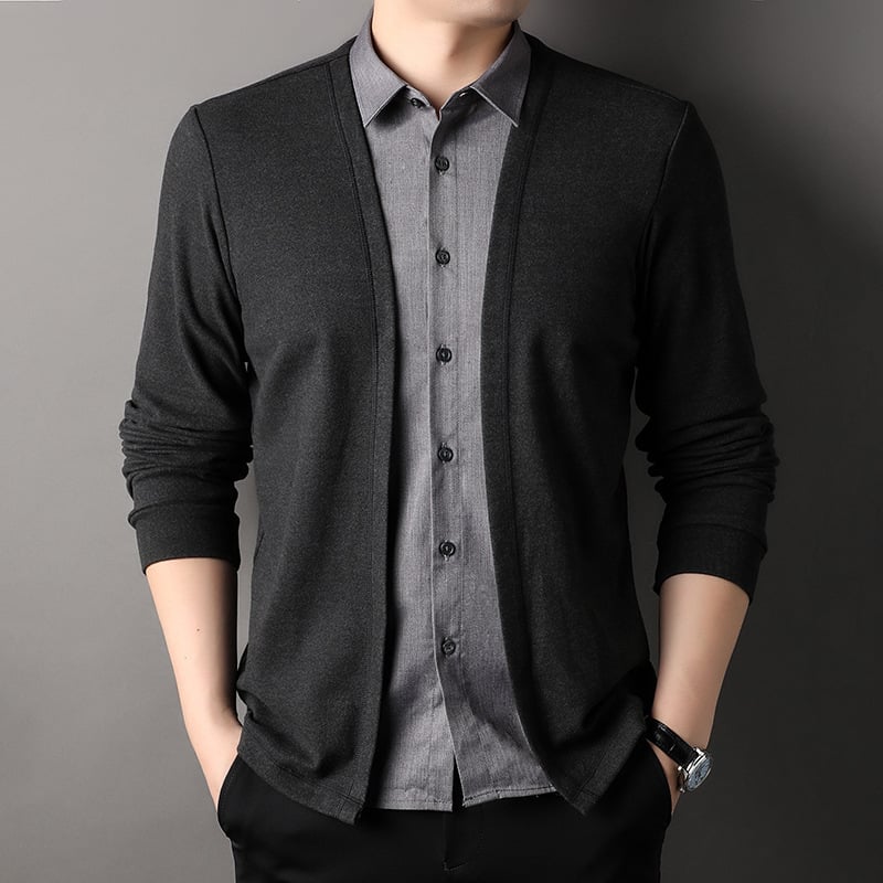 Men's Fake Two Piece Shirt Collar Knitted Cardigan (Free Shipping)