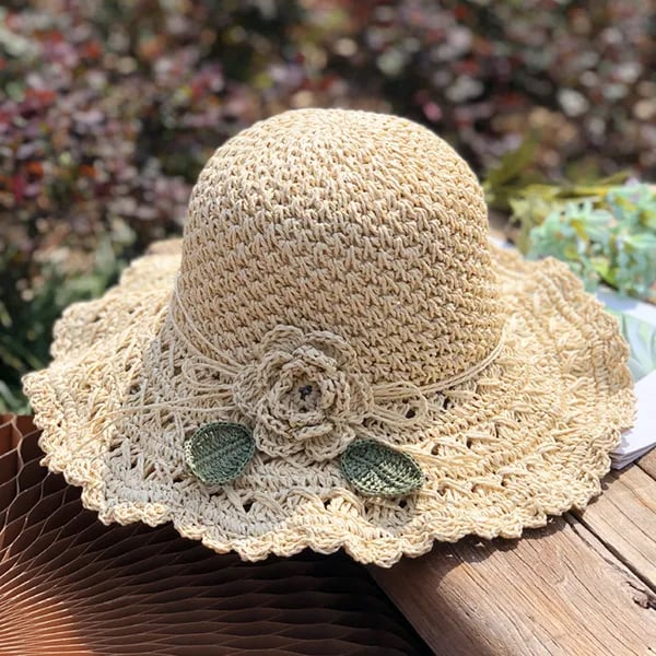 Elegant Crochet Straw Hat with Ruffle Detail